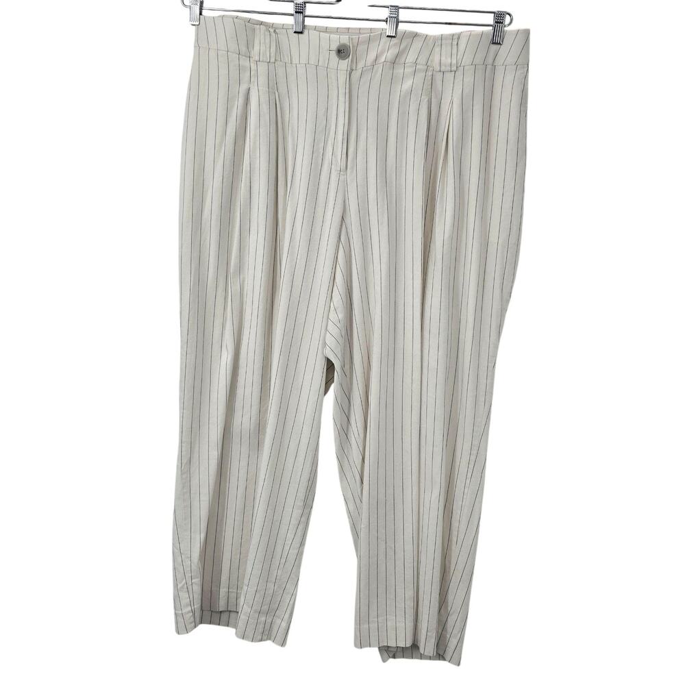 Lane Bryant Pants Womens 24 White Stripe Twill Pleated Dress Work Linen Blend